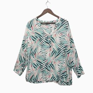 Old Navy Womens Boho Top Size L Palm Print Tunic Shirt Long‎ Sleeve Gauzy Split